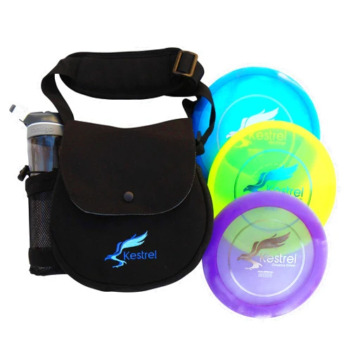 Kestrel Discs Golf Pro Set | 3 Disc Pro Pack Bundle + Black Bag | Disc Golf Set | Includes Distance Driver, Mid-Range and Putter | Small Disc Golf Bag (Black)