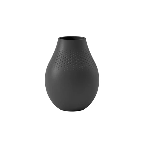 Villeroy & Boch Collier Noir Tall Vase : Perle, 6.25 in, Premium Porcelain, Black