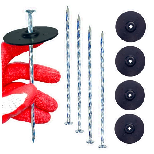 CAROYINO Landscape Stakes with Gasket Spiral 6in Duty Galvanized Steel Turf Nails Garden Weed Barrier Stakes Staples for Fixing Landscape Fabric, Landscape Edging, Artificial Grass, Floor Mats, Etc.(42 PC)