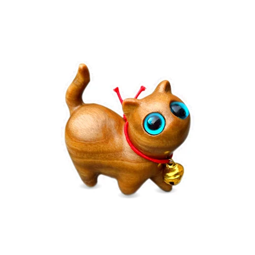 XSHANG Small Hand Carved Wood Cat Statue, Sandalwood Cat Sculpture, Wood Kitten Figurines, Cat Collectibles Art Decor for Cat Lovers, Home Office Decor Table Decoration 1.68