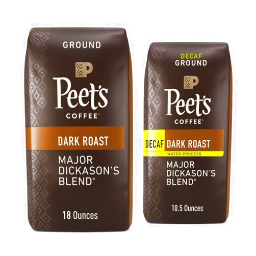 Peet's Coffee, Dark Roast and Decaf Ground Coffee Bundle - Major Dickason's Blend 18 Ounce (1 Bag of 18 Ounces) and Decaf Major Dickason's Blend 10.5 Ounce (1 Bag of 10.5 Ounces)
