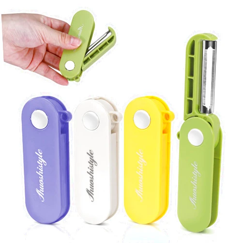 LELE LIFE 4Pcs Foldable Vegetable Peeler for Travel Camping Kitchen, Small Swivel Potato Peelers with Sharp Stainless Steel Blade for Apple Veggie Carrot Fruit Cucumber