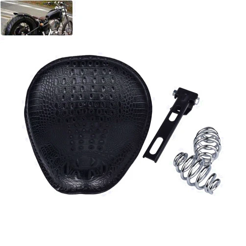NATGIC Universal Motorcycle Crocodile Leather Saddle Solo Seat Cushion Spring for Har*ley/Honda/Yamaha/Kawasaki/Suzuki/Sport-ster/Bobber/Chopper (Black)