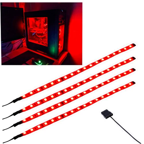 DS leddess DS RED Computer Light LED Strip with Magnetic Design for PC Case Lighting Kit,Mid Tower and Full Tower use (4Pack, S Series)