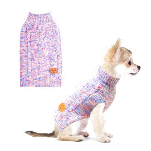 BEAUTYZOO Small Dog Sweater -Turtleneck Pullover Classic Cable Knit Fuzzy Winter Coat Dog Cold Weather Clothes for Small Medium Dogs Puppy Girl Boys(Rainbow Pink, XS)