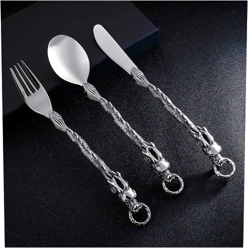 GULSARAYI 24-Piece Loong Silverware Set for 8 Flatware Set 18/10 Stainless Steel Utensils Sets Home Kitchen Spoons And Forks Set Mirror Polished Halloween Essentials Christmas Great Crafts