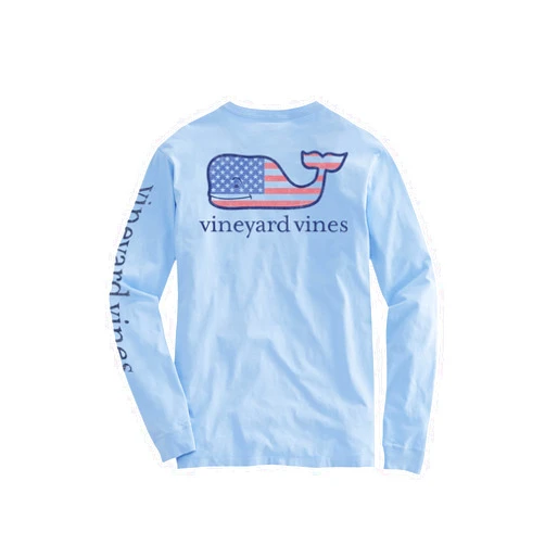 vineyard vines Men's Flag Whale Long-Sleeve Pocket Tee