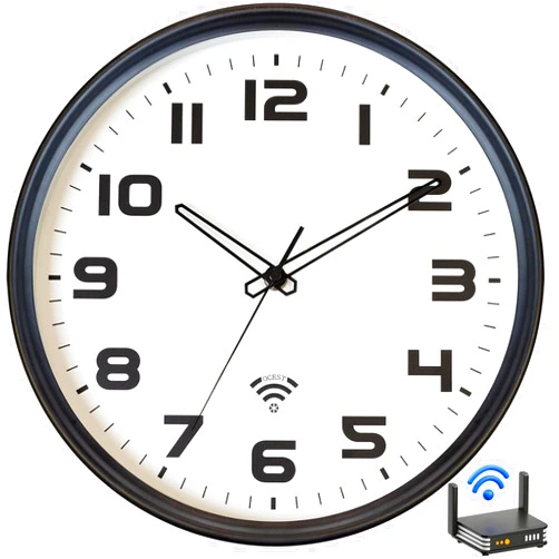 OCEST Wall Clock 12Inch Auto DST - Analog Wi-Fi Wall Clock - Sets Automatically - Easy to Read - Silent Battery Operated for Living Room Bedroom Office