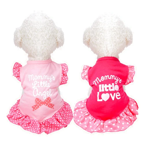 Weewooday 2 Pieces Dog Dresses for Dogs Cute Girl Female pet Dress Mommy Puppy Shirt Skirt Dresses Pet Summer Clothes Apparel for Cats(Love and Angel,Large)