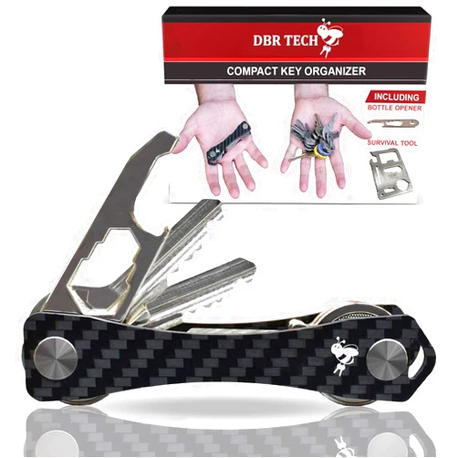 DBR Tech Carbon Fiber Compact Key Holder, Premium Smart Key Organizer Keychain (4-20 Keys), Heavy Duty Minimalist Multikey Folding Pocket Keyholder, Durable Locking Mechanism, Slick Slim Quiet Profile