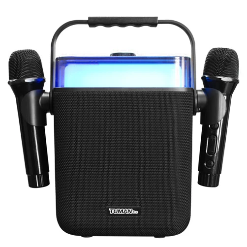 TUMAN Pro Karaoke Machine with 2 Wireless Microphones,4800mAh Portable Microphone Speaker Set Bluetooth Rechargeable PA System with Support Wireless,AUX in,TF Card,USB,FM Radio,Karaoke,LED for Party