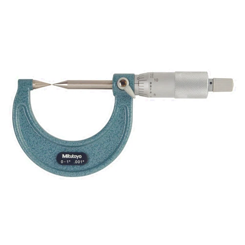 Mitutoyo 112-237 Point Micrometer, Inch, Ratchet Stop, 30 Deg. Carbide-Tipped Points, 0-1