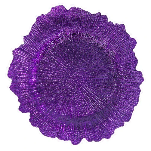 WELMATCH Purple Plastic Reef Charger Plates - 12 pcs 13 Inch Round Floral Sponge Charger Plates Wedding Party Decoration (Purple, 12)