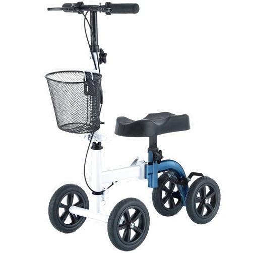 RINKMO Knee Scooter,All-Terrain Foldable Knee Scooter Walker Economical Knee Scooters for Foot Injuries Best Crutches Alternative (White+Blue)