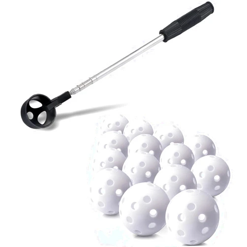 Booreina Practice Golf Training Balls for Indoor or Outdoor Training 50 Pack and Portable Golf Ball Retriever for Water Telescopic Pick Up Grabber