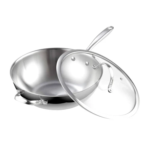 Cooks Standard Wok Pan Stainless Steel, 12-Inch Multi-Ply Clad Stir Fry Pan with Glass Lid, Induction Cookware, Silver