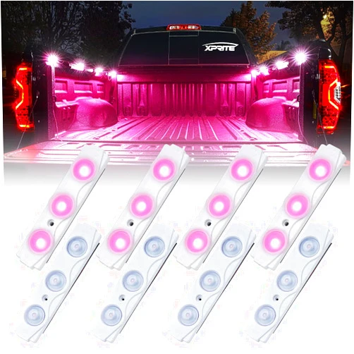 Xprite Pink LED Truck Bed Light Kits with On/Off Switch, for Pickup Exterior Interior Rock Neon Lights, Footwells, Running Boards, Cargo, Underglow, Tonneau Cover, Rail Lighting - 8 PCs