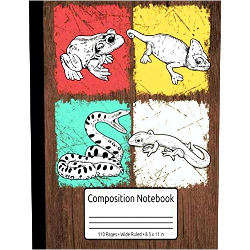 Liza's Herping Journals Retro Herping Gifts Men Women Herps Frog Vintage Herpetology Composition Notebook 110 Pages Wide Ruled 8.5 x 11 in: Herpetology Gift For Women & Men