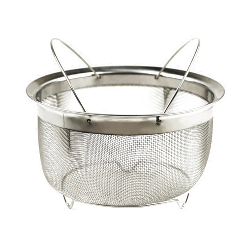 RSVP International Mesh Colander Strainer Basket with Folding Handles, 3 Quarts | For Pasta, Frying, & Salads | Dishwasher Safe | Use in Pressure Cookers | Steaming, Draining & Rinsing