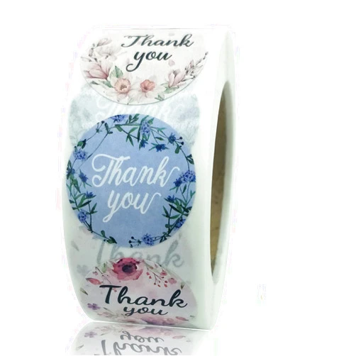 Fmcmly 1 Inch Thank You Stickers Roll, 500 Pcs 8 Floral Designs of Thank You Label Stickers for Greeting Cards,Flower Bouquets,Baking Packaging,Small Business,Envelope Seals,Birthday,Wedding,Party