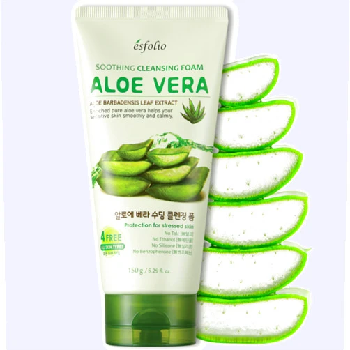 esfolio Aloe Vera Soothing Cleansing Foam – Gentle Hydrating Face Wash for Sensitive Skin, Moisturizing Facial Cleanser (5.29oz -150g)