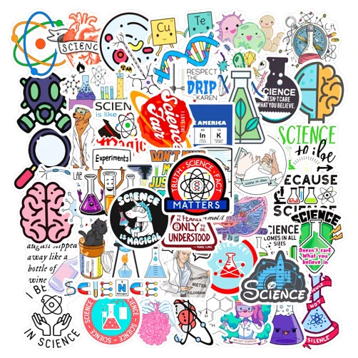 Rszwyk Science Laboratory Stickers, 50pcs Funny Science Laboratory Decals for Kids Teens, Physics Biology Chemistry Experiment Sticker, Waterproof Vinyl Stickers for Water Bottle Laptop Luggage Guitar