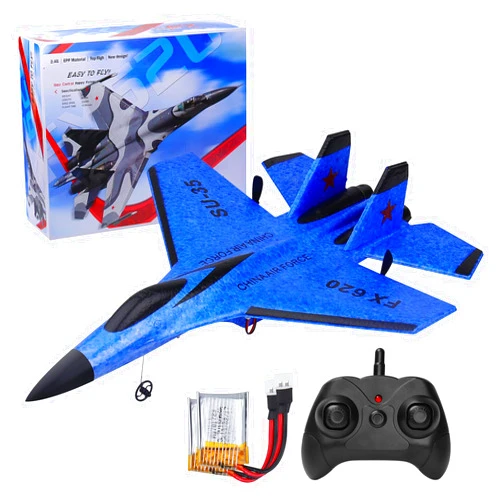 Beffkkip RC Plane 2CH Remote Control Plane SU35 RC Jet 2.4GHz RC Airplane RTF Easy to Fly FX620 Airplane Toys for Beginner, Kids and Adults,with Night Lights USB Charging（Blue）