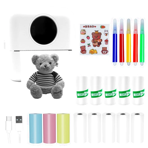 MXiiXM Mini Sticker Printer, Portable Pocket Smart Inkless Thermal Printer with 13 Roll Papers, Bluetooth Mini Printer for Notes, Photos, Stickers, Labels, Receipts (White)