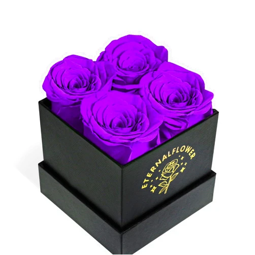 TIANFU Forever Purple Roses in a Box, Preserved Flower Rose Gifts for Mom, Women, Love, Wife, Girlfriend, Grandma, Eternal Roses Gift Box on Mother's Day, Birthday, Valentines, Anniversary. (4 Purple Roses)