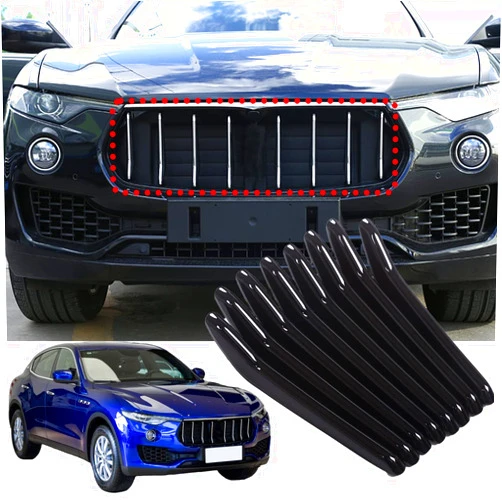 YUECHI 8pcs Car Styling ABS Plastic Exterior Front Grill Decoration Strips Cover Trims For Maserati Levante 2016 2017 2018 Auto Accessories (Glossy Black)