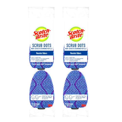 3M Scotch-Brite Scrub Dots Dishwand Refills for Cleaning Kitchen, Bathroom, and Household, Non-Scratch Refills Safe for Non-Stick Cookware, 2 Dishwand Refills (Pack of 2)