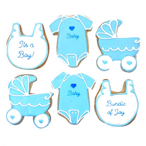 BakersDozenToGo Blue Boy Baby Shower Assortment Cookies- 6 Decorated Crunchy Shortbread Cookies Individually Wrapped With Bow by BakersDozenToGo