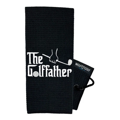 Wolf Golf Towels - The Golffather Golf Towel - Golf Accessories for Men - Golf Gifts for Men - Embroidered Funny Golf Towel