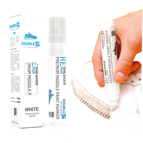 DOUBLE UP Premium White Sneaker Eraser Paint Pen, Midsole Shoe Whitener Marker for Sneakers, Leather and Fabric, Fine Precision Tip Shoe Paint Marker Matte Finish, 2oz
