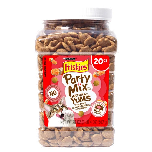 Purina Friskies Natural Cat Treats Party Mix Natural Yums With Real Salmon and Added Vitamins, Minerals and Nutrients - 20 Oz. Canister