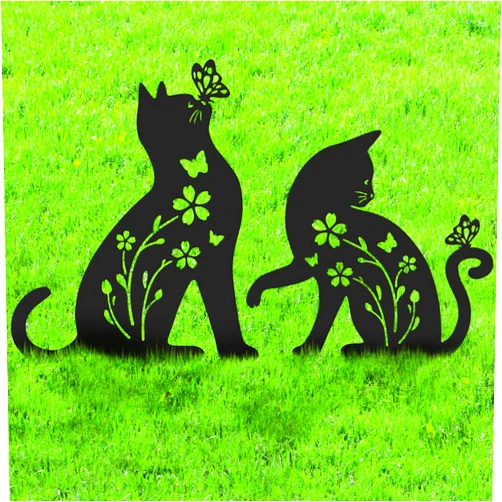 Ouddy Mode 2 Packs Cat Garden Decor for Outside, Cat Gifts for Women/Men/Mom/Grandma, Metal Decorative Garden Stakes for Outdoor Lawn Statues Yard Art