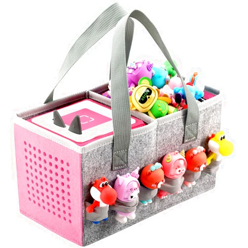 PISOSN Carrying Case for Toniebox Starter Set and Tonies Figurines, Travel Felt Cloth Musical Toy Folding Bag for Toniebox Accessories (Pink)