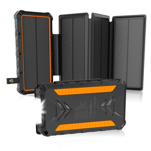 FALUOSHI Solar Charger 20000mAh Solar Power Bank with Dual 3A Outputs Fast Charging Portable Charger, 4 Solar Panels External Battery Pack Waterproof and Flashlights for Phone,Tablet,Outdoor,Camping (Orange)