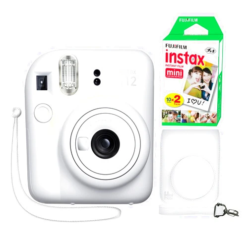 Fujifilm Instax Mini 12 Instant Camera Clay White + Minimate Custom Case + Fuji Instax Film 20 Sheets Twin Pack