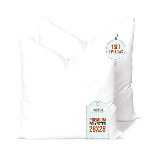 Pillowflex Set of 2 (28x28) Premium Polyester Pillow Inserts - European Square Pillow Forms, Machine Washable, Sham Pillow Insert, Down Throw Pillow Insert, Square Pillow Set, Made in USA