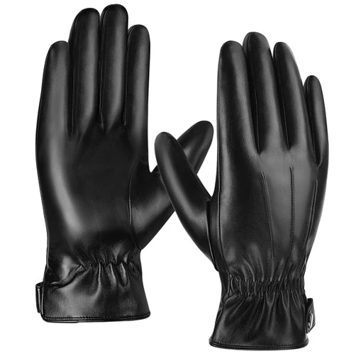 Aegend Leather Gloves for Men, Soft Warm Lining Full Hand Touchscreen Winter Gift Thermal