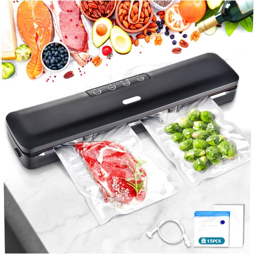 AOSION Vacuum Sealer Machine,Automatic Food Sealer for Food,Food Vacuum Sealer Automatic Air Sealing System for Food Storage Dry and Moist Food Modes with 15 pcs Sealer Bags,LED Indicator Lights,
