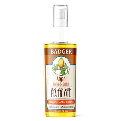 Badger - Argan Hair Oil w/Jojoba & Baobab, Moroccan Argan Oil Treatment for Dry Damaged or Frizzy Hair, Leave-In Conditioner, Organic Strengthening Moisturizer. 2 fl oz