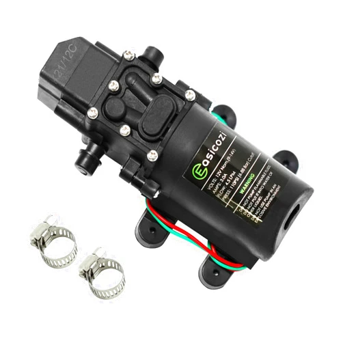 G Ganen 12V DC Fresh Water Pump with 2 Hose Clamp 12 Volt Diaphragm Pump Self Priming Sprayer Pump with Pressure Switch 4.5 L/Min 1.2 GPM 110 PSI Adjustable for RV Camper Marine Boat Lawn