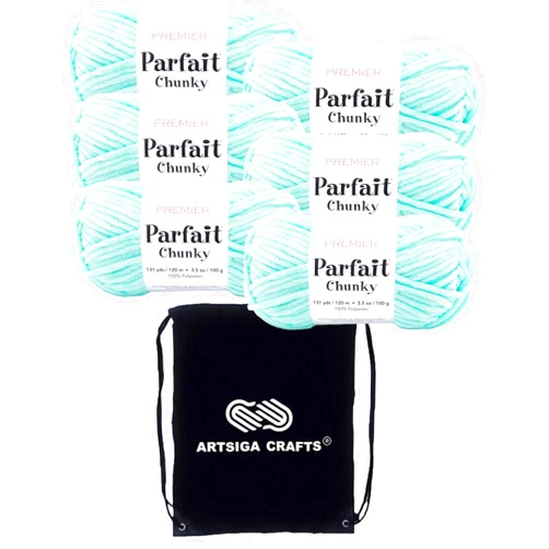 Premier Yarns Parfait Chunky Seaglass 1150-44 (6-Skeins - Same Dye Lot) Weight S Bulky #6 Polyester Yarn for Crocheting and Knitting - Bundle with 1 Artsiga Crafts Project Bag