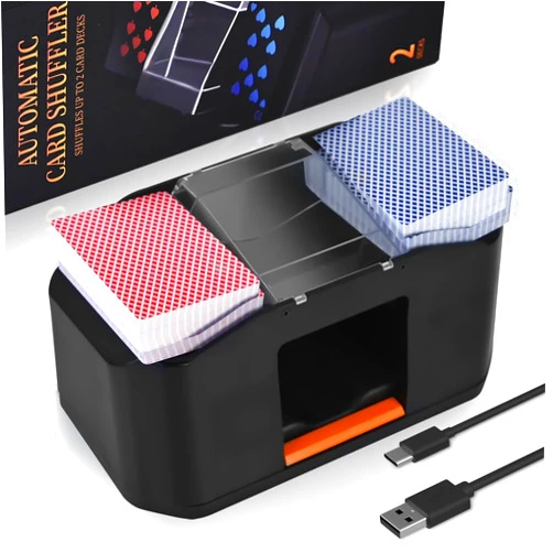 Nileole 2 Decks Card Shuffler, Automatic 2000 MAh Alkaline Battery Shuffler, Playing Cards, Texas Hold'em, Poker, Home Card Games, Blackjack (Black111)