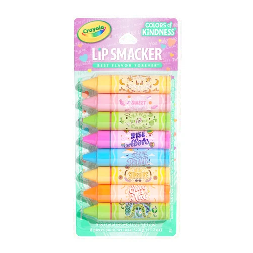 Lip Smacker Crayola Party Pack - 8 Moisturizing Lip Balms, Hydrating & Protecting, Fun Flavors, Glossy Finish, Cruelty-Free - Color of Kindness
