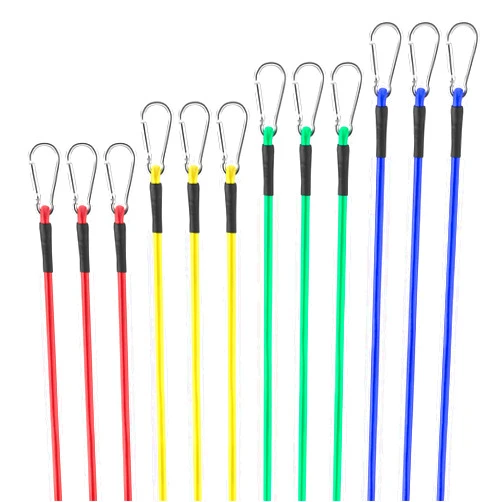 Navaris Bungee Cords with Carabiner Hooks (Set of 12) - Includes 18/24/36/48 inch Lengths - Heavy Duty Assorted Bungee Cord Pack with Carabiner Clips