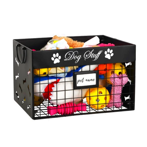 Bfttlity Dog Toy Bin Metal Dog Toy Basket Dog Toy Box with Handles and Label Position Design Perfect for Pet Toys, Blankets, Clothes and Food (Not Included Label)