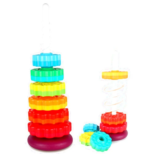 JUXUE Spinning Toy, Rainbow Stacking Toys for Toddlers 1-3, Ring Stacker Baby Toys 6 to 12 Months, 1 One Year Old Girl Boy Christmas Birthday Gifts, Montessori Autism Sensory Toy